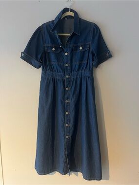 Casual Dark Blue Denim Maxi Shirt Dress